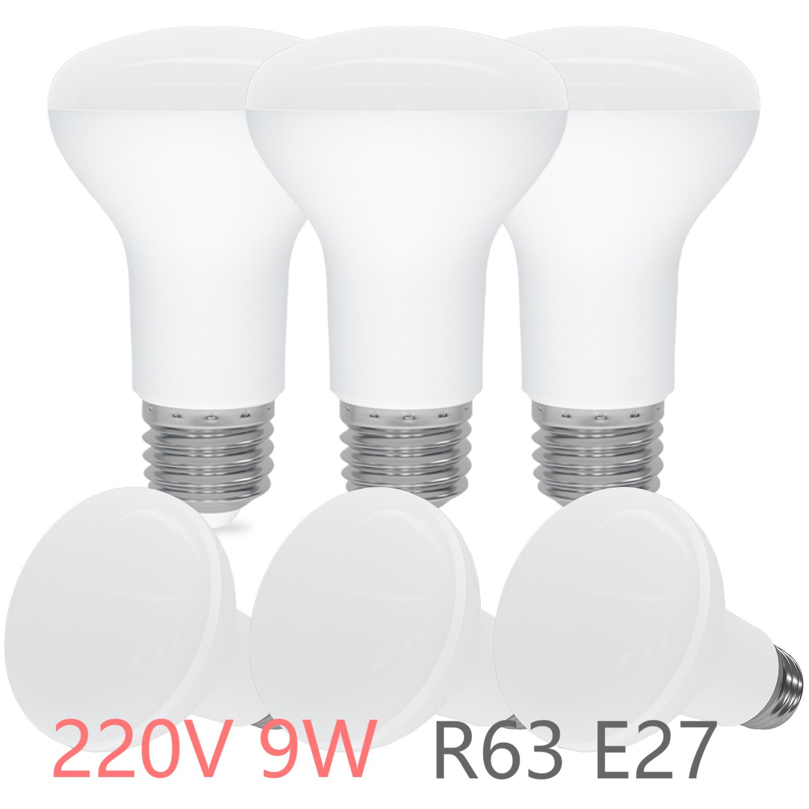 6 sztuk R63 reflektor E27 żarówka LED 220V 9W E27 żarówka śrubowa ciepły biały 3000K zimny biały 6500K 900lm 120 °   Żarówki kątowe belki