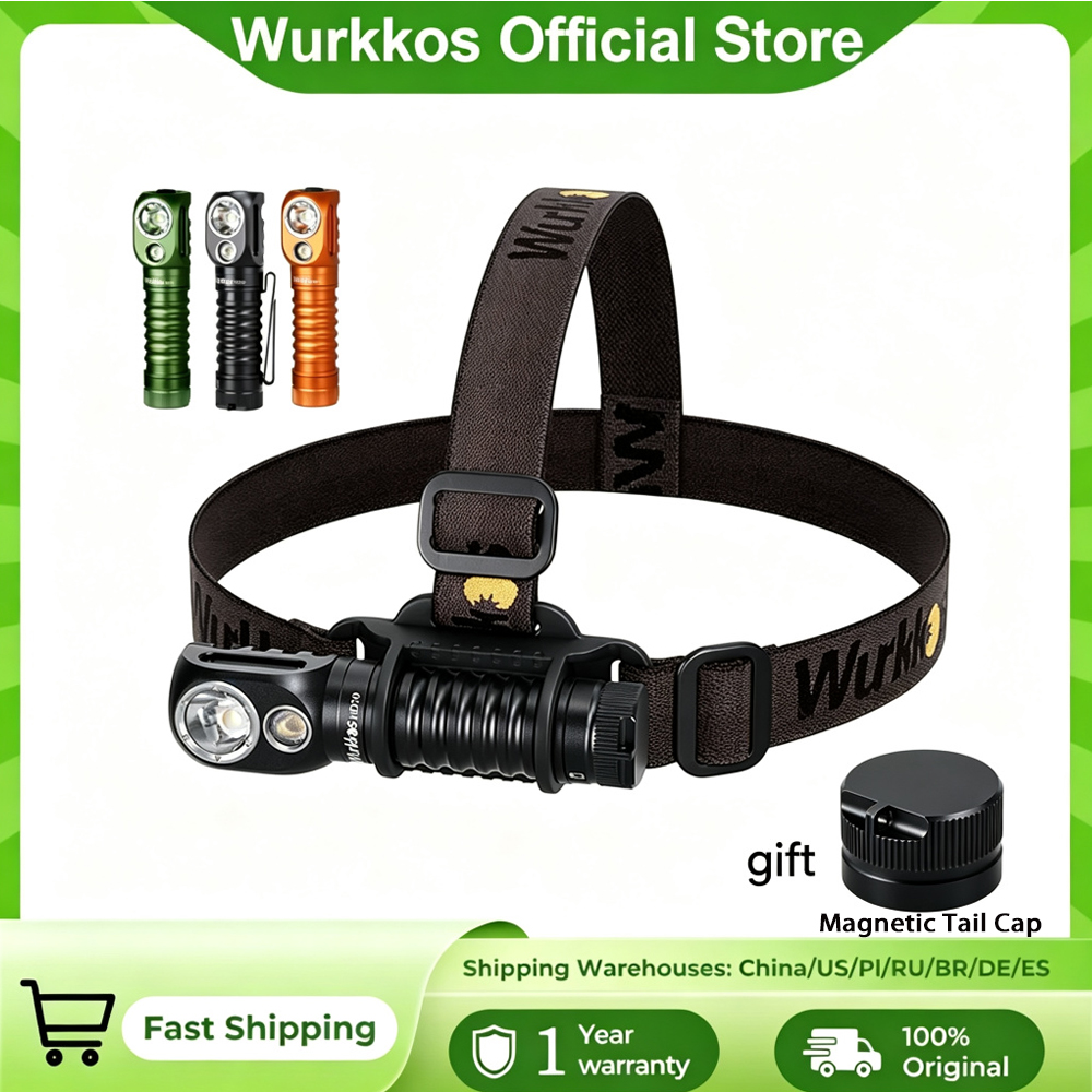 Lampe frontale Wurkkos HD20 21700, lampe de pêche 2000 Lm, double LED, recharge USB, capuchon magnétique, EDC, travail et camping