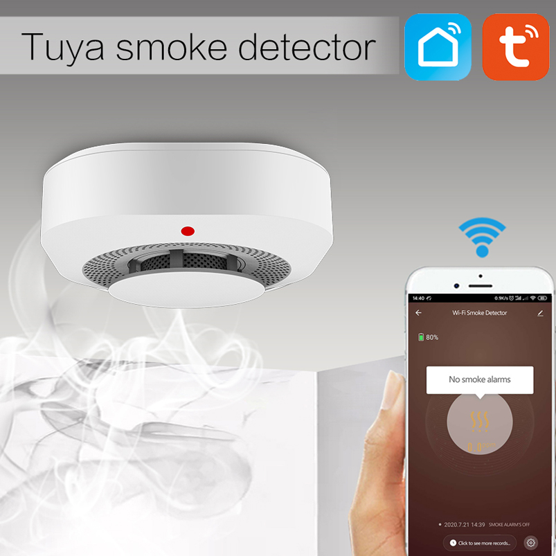 Tuya 스마트 WiFi 90DB 연기 감지기 센서 알람 홈 보안 시스템 사이렌 화재 방지 스마트 라이프 APP 알림