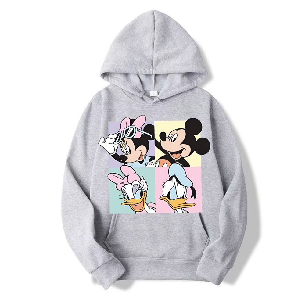 Sudadera con capucha informal de Mickey Minnie de Disney para mujer, jersey con patrón de Minnie de dibujos animados, sudadera cálida cepillada, Top holgado y cómodo