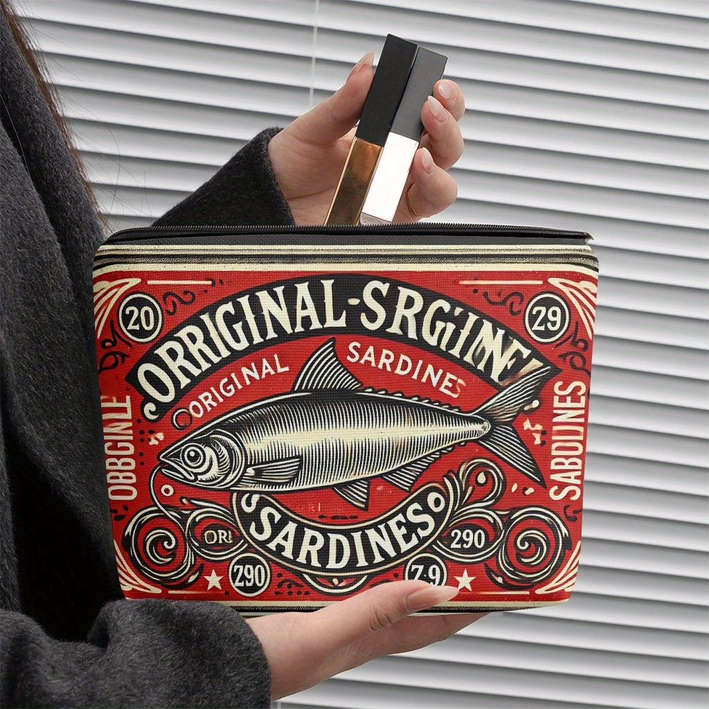 Prachtig linnen 1pc Vintage Sardines kunnen make-uptas ontwerpen | Cosmetische organisator Reistoilettas Organisator, uniek cadeau voor vrouwen