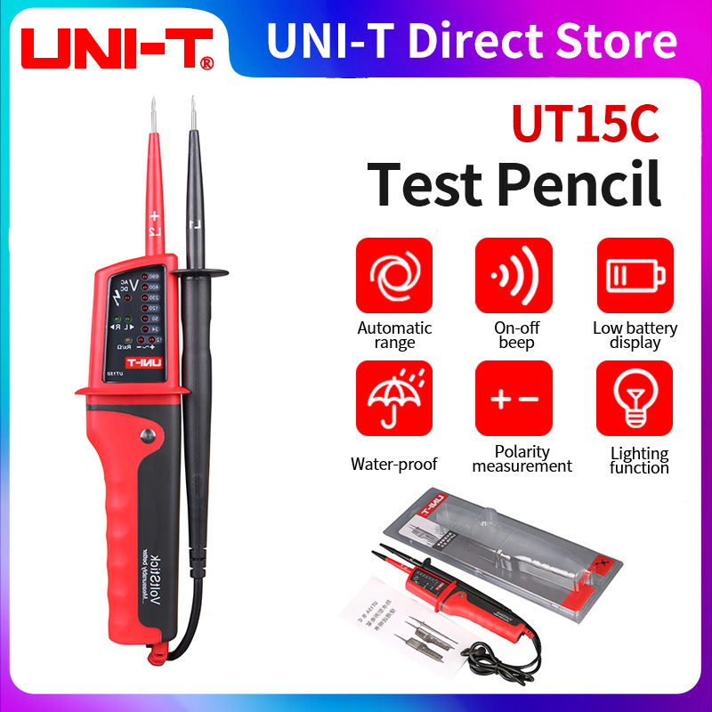 UNI-T Penguji Tegangan UT15C UT18C UT18D Probe Detektor Tegangan AC DC Voltmeter Digital Multimeter Kontinuitas Urutan 3 Fase