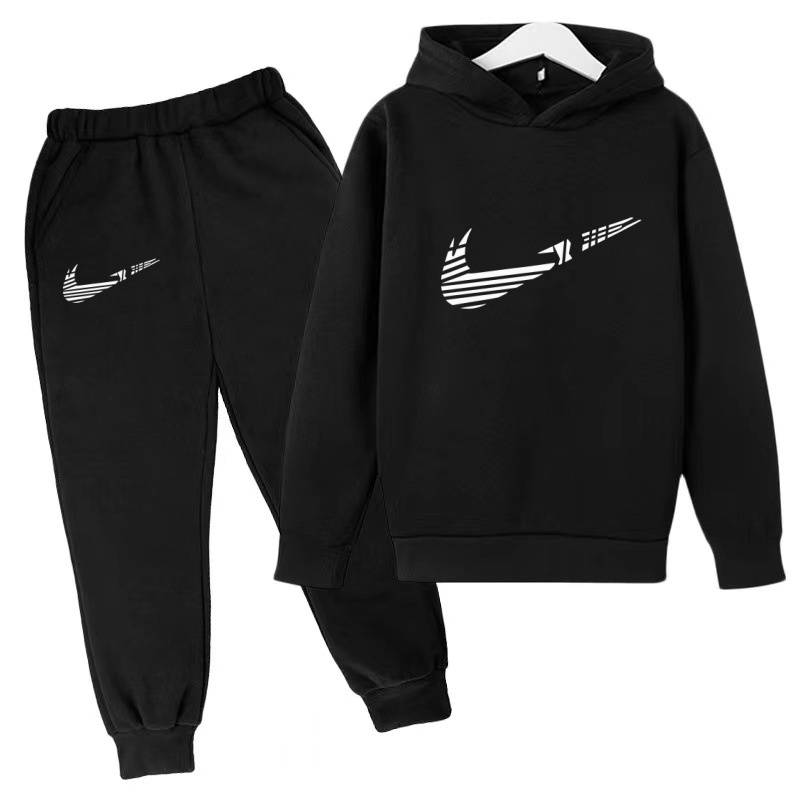 Conjunto de Moletom Infantil com Letras, Pulôver Esportivo para Crianças de 3 a 12 Anos, Casaco e Calças, Conjunto de Duas Peças para Meninos e Meninas, Roupas de Lazer e Moda