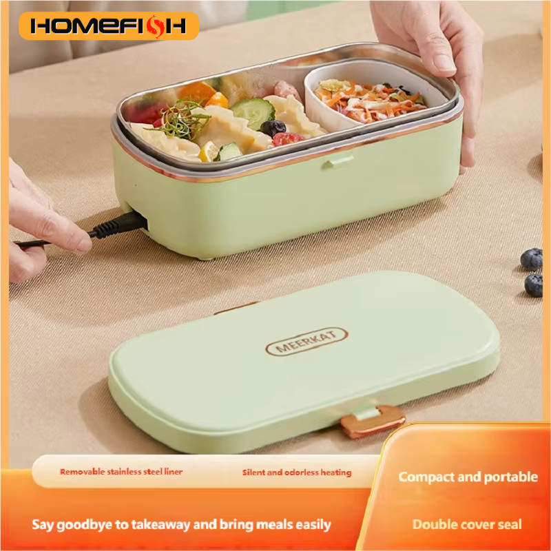 HOMEFISH-fiambrera eléctrica de acero inoxidable, calentador de alimentos, caja Bento, calefacción sin agua, contenedor de almuerzo para oficina con calentador incorporado