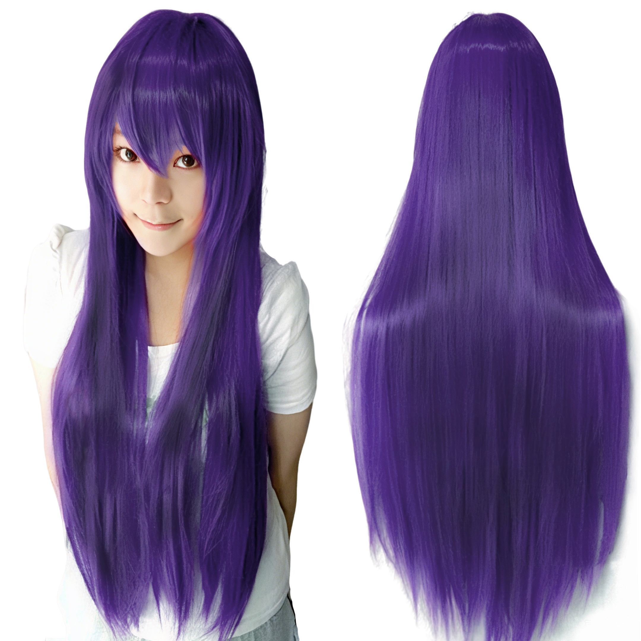 Synthetische lila Perücke Cosplay Perücken gerade violette Perücke Hitagi Senjougahara Cosplay Haar Yatogami Tohka Kostüm Perücke