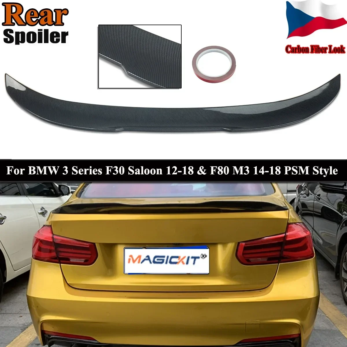 สำหรับ BMW 3 Series F80 F30 M3สไตล์ PSM ด้านหลังสปอยเลอร์คาร์บอนไฟเบอร์กันชน320i 318d 335i 328i 2014-2018
