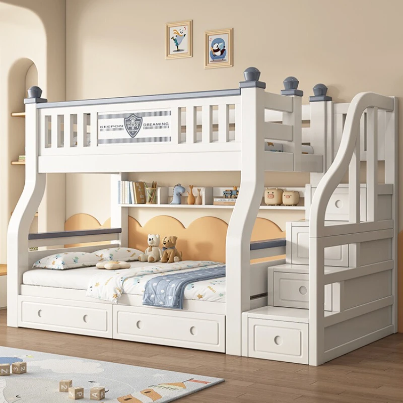 King Size 140x160cm marco de cama doble escalera para adultos literas Loft cabeceros niños cajón almacenamiento colchón muebles de dormitorio