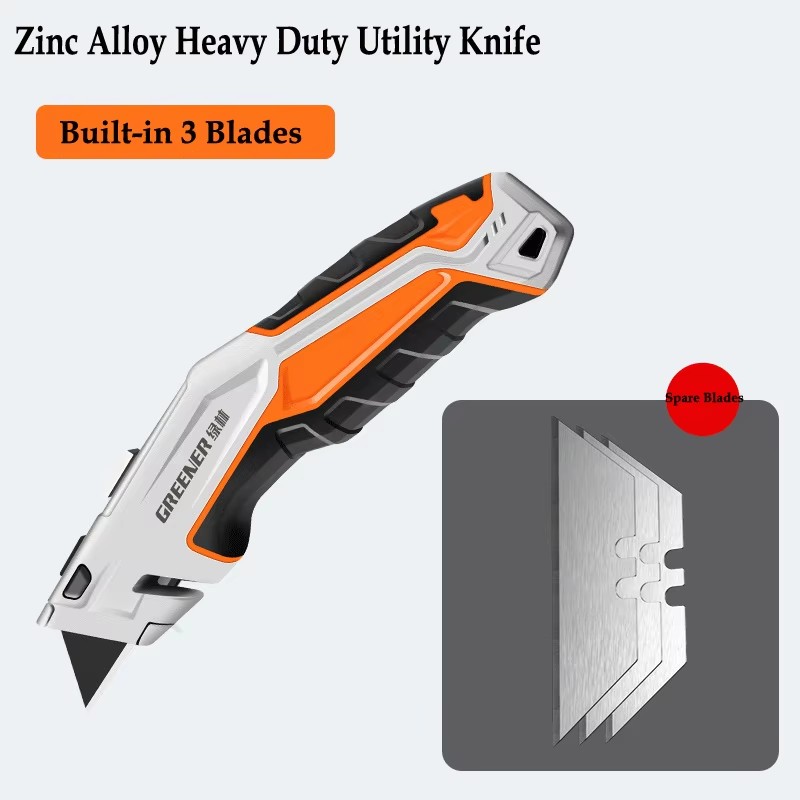 GREENER Heavy Duty Retractable Utility Knife Multifunctional Zinc Alloy SK5 Sharp Blades Cutting Smooth For Home,School,Industry