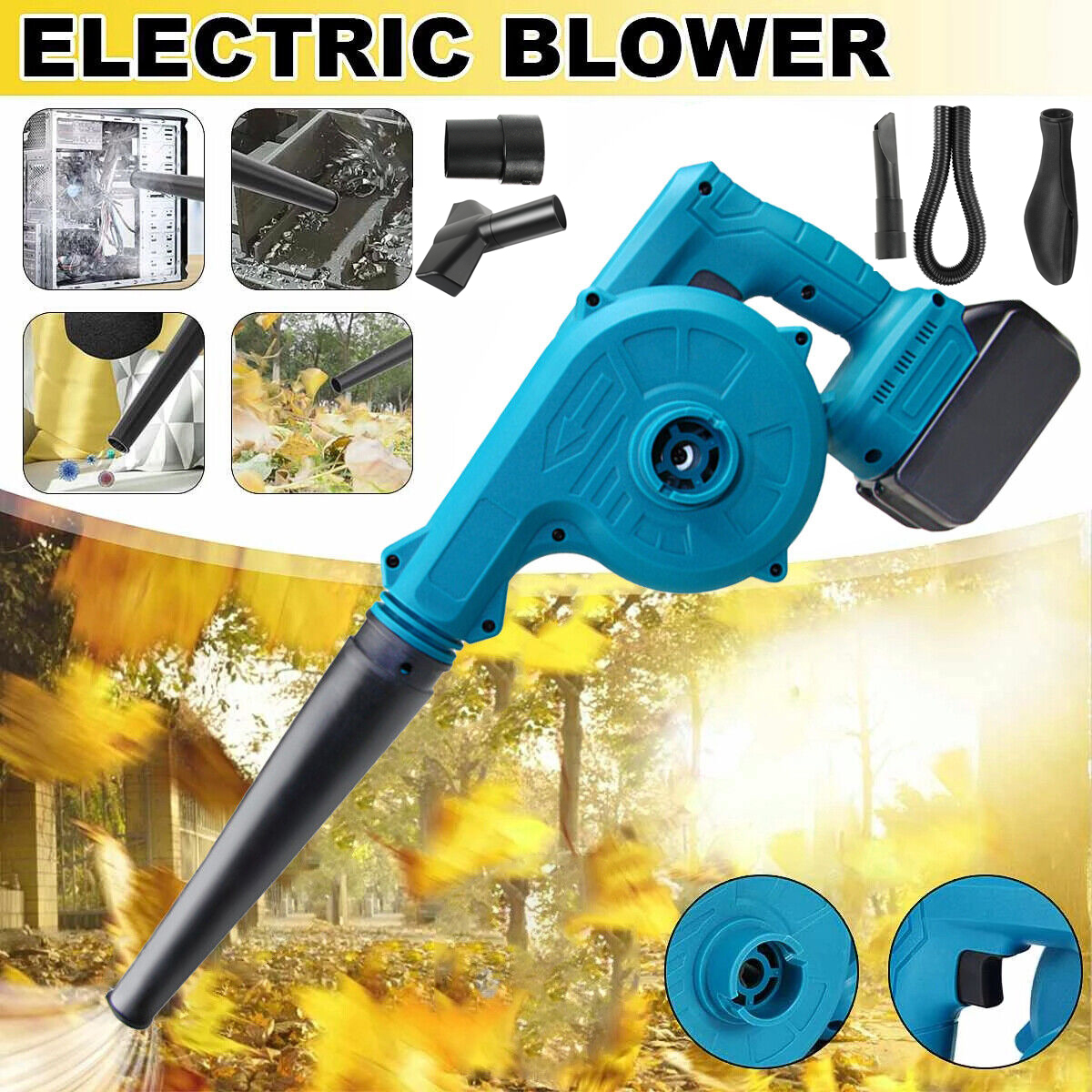 2-in-1 kabelloses elektrisches Luftblasgebläse, Staubsauger, Garten, saubere Batterie, Hand-Elektrowerkzeuge mit 2 Batterien