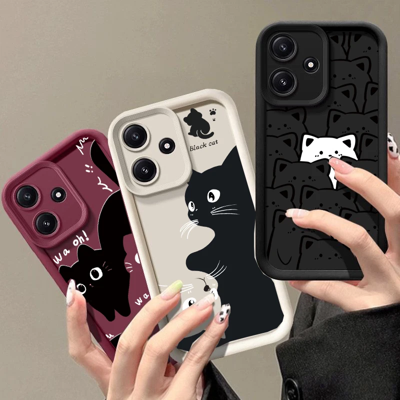 Custodia per telefono INS Cartoon Black Cat per Motorola Moto Edge 50 Pro Fusion 40 NEO G84 G35 G85 5G G22 G32 G52 G30 G60 Cover in silicone