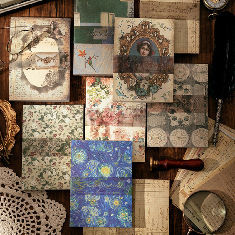 8 Style100Pcs/buch Memo Material Papier Vintage Künstlerische Charakter Nachricht Karte Schöne Blumen Europäischen Stil DIY Hand Konto
