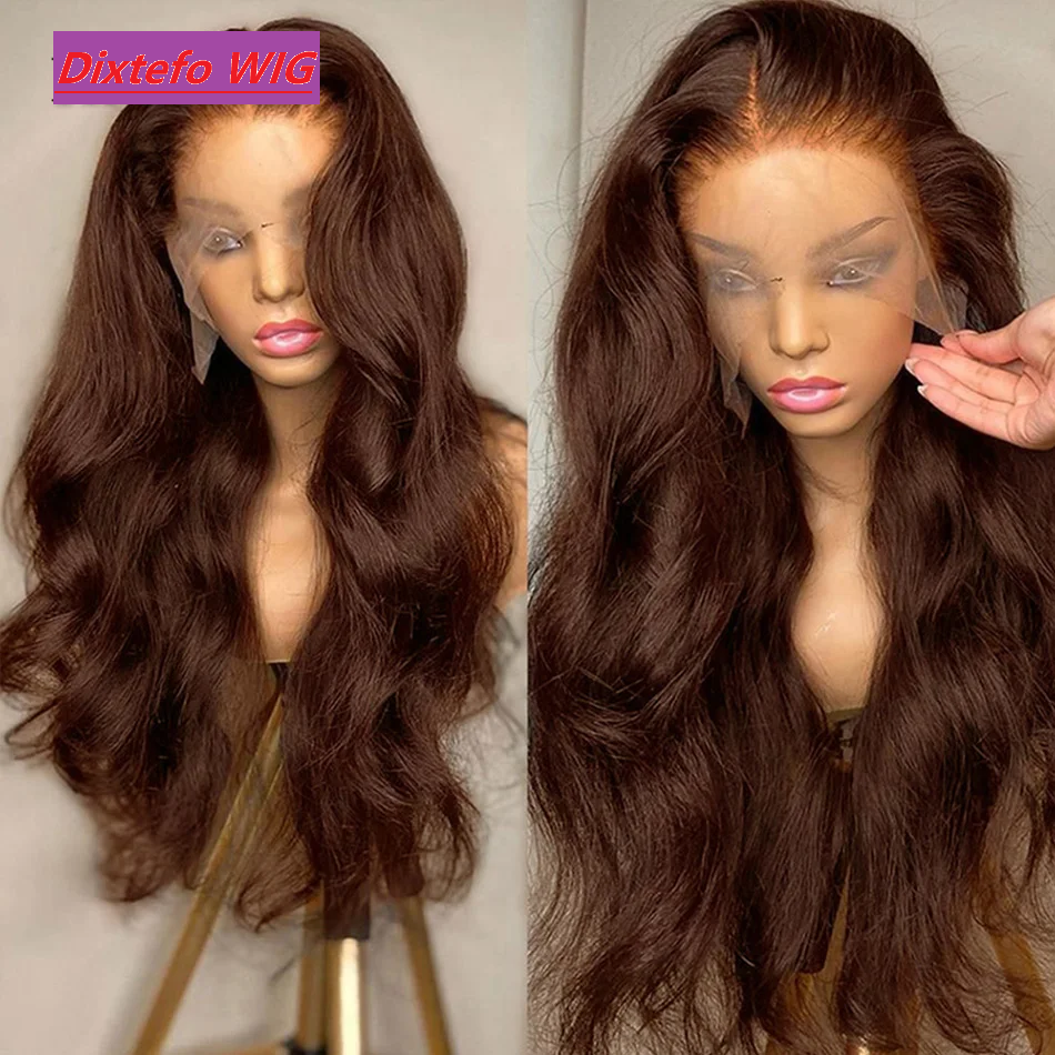 Peruca Frontal de Renda 13x4 com Ondas Corporais, Castanho Chocolate HD, Densidade 220, Cabelo Humano Remy Brasileiro, Perucas Frontais de Renda 13x6 para Mulheres