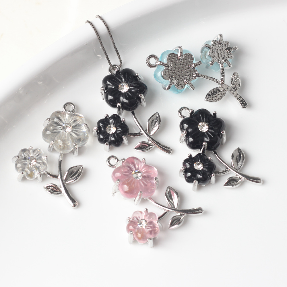 Zinc Alloy Charms 10PCS/lot Resin Inlay Flowers Pendant DIY Necklaces and Accessories Bright Colorful Design