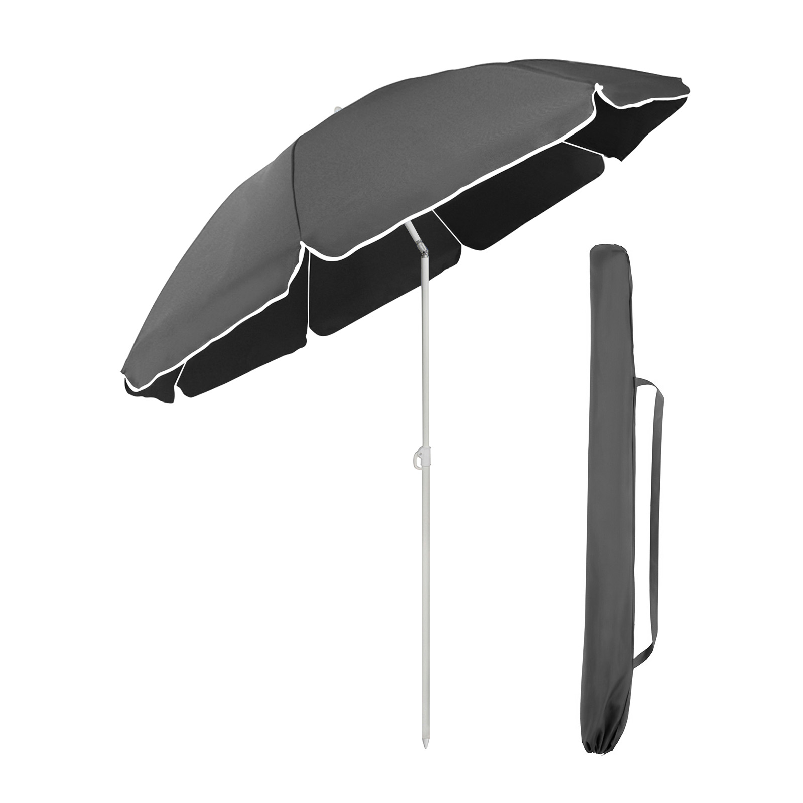 180 cm Sonnenschirm Strand mit Schutzhülle für Balkon Garten & Terrasse Neigungswinkel und Höhe verstellbar, Rund Grau