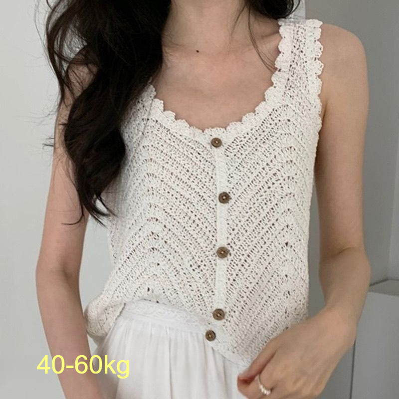 เสื้อกล้ามถักโครเชต์สำหรับผู้หญิง สไตล์ฝรั่งเศส โชว์หลัง เหมาะสำหรับใส่ไปเที่ยวชายหาด วันพักผ่อน  แบบครอป  ซีทรู  ตัดต่อผ้า