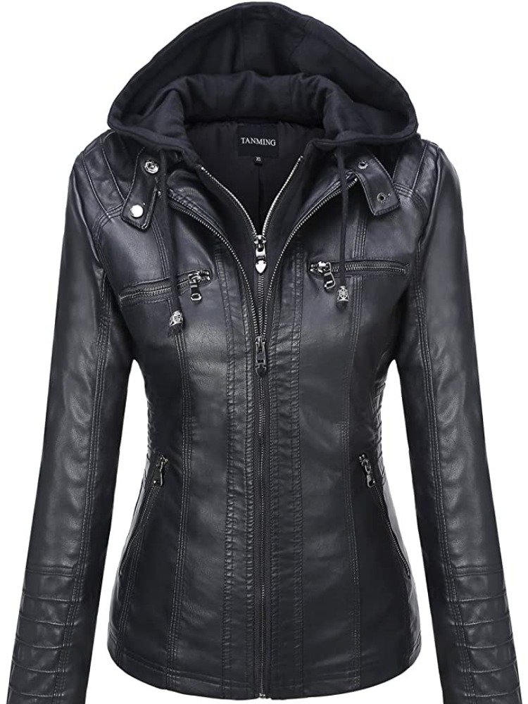 Jaqueta de couro com capuz conjunto de duas peças removível jaqueta de couro de tamanho grande para mulheres primavera e outono outwear para mulheres couro lavado pu