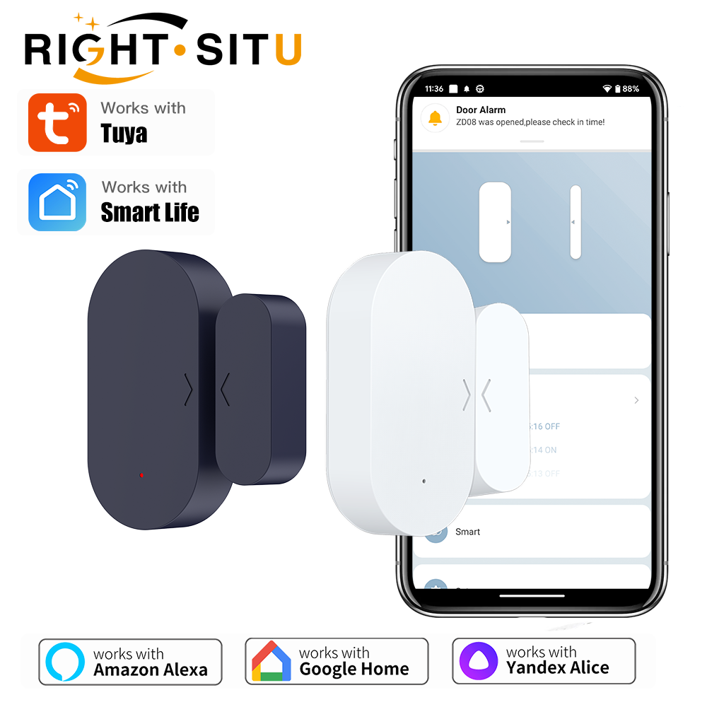 Контактный датчик двери и окна Tuya Zigbee для умного дома, работает с Alexa Google Home Yandex