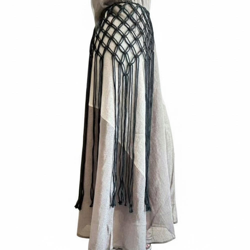 Cinto de Macramê Artesanal com Borlas, Faixa Boho com Franjas para Vestido, Biquíni, Roupa de Festival, Acessório de Estilo Urbano para Festivais