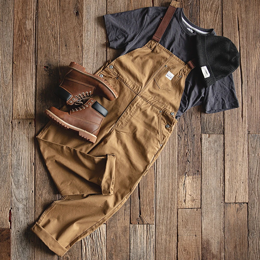 Męskie kombinezony Maden Vintage Khaki Vintage Jednoczęściowe kombinezony z kieszeniami i prostymi nogawkami Spodnie z paskiem na ramiączkach na wiosnę i jesień
