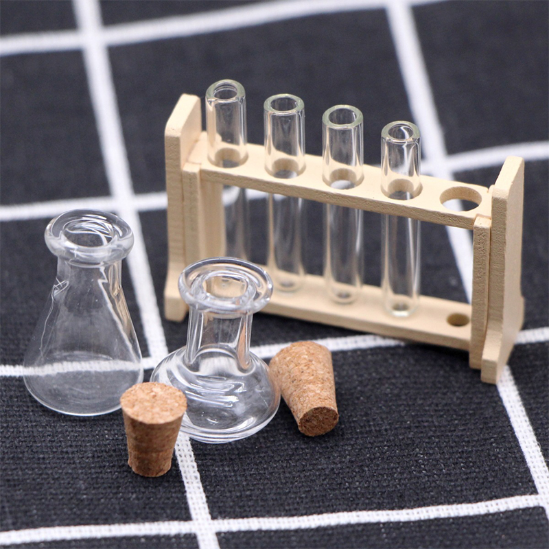 1 セット 1:12 ドールハウスミニチュア試験管計量カップラック実験室モデルの装飾おもちゃドールハウスアクセサリー