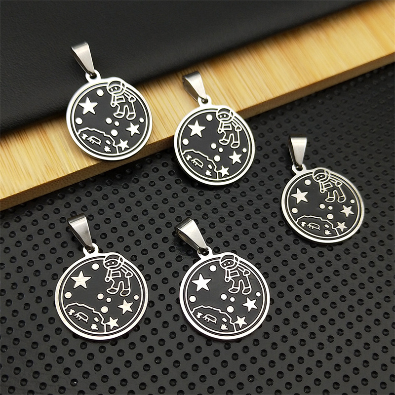 Spaceman Astronaut Star Charms, Pingentes De Esmalte De Aço Inoxidável, Fazer Jóias DIY, Acessórios Artesanais, 5Pcs
