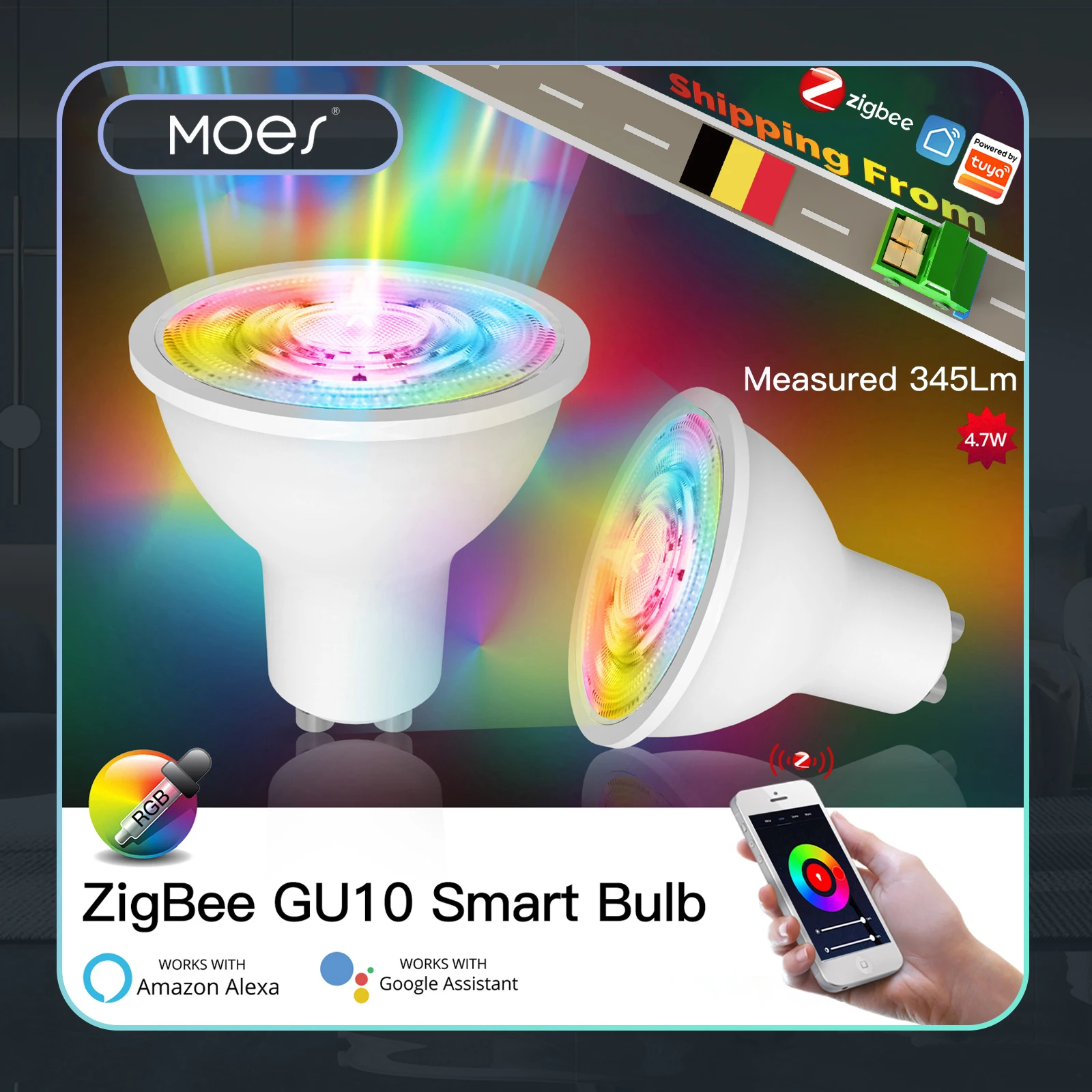 Tuya zigbee gu10 lâmpadas led inteligentes rgb c + w branco 4.7w lâmpadas reguláveis vida inteligente controle de aplicativo lâmpadas trabalho com alexa/google