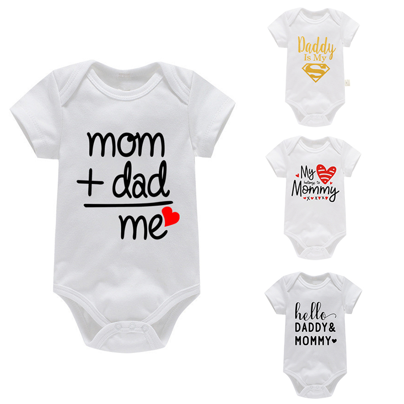 Pelele de manga corta para bebé, niño y niña, 100% algodón, estampado de letras divertidas, I Love Mom, papá, disfraz infantil para recién nacido, ropa