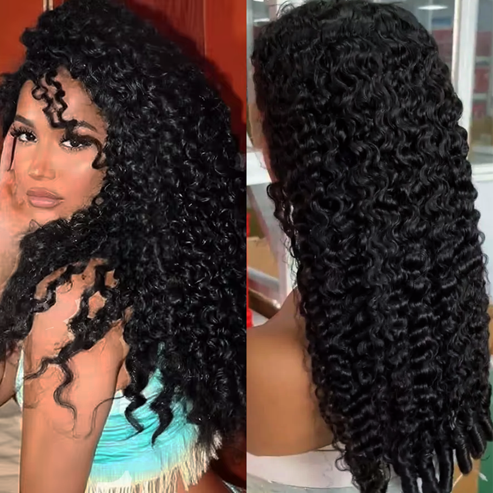 Parrucche di capelli umani ricci birmani 7x6 12A senza colla con frontale in pizzo HD, densità 200, colore naturale, 40-46 pollici