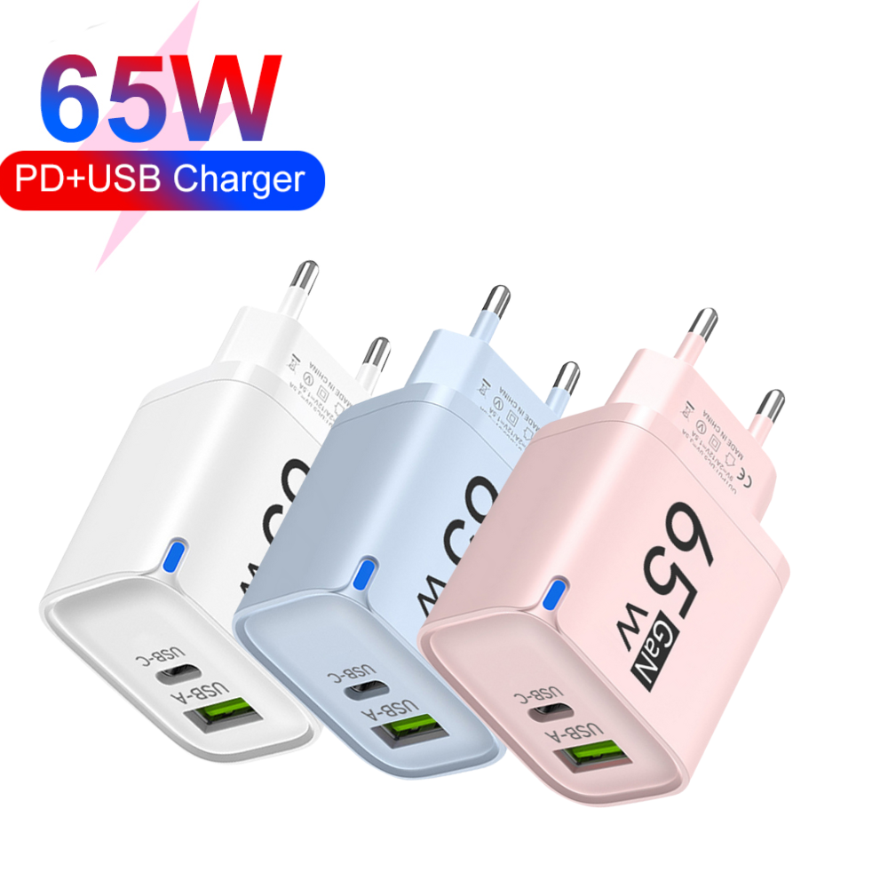 Carregador Rápido USB Tipo C de 65W para iPhone, Honor, Xiaomi, Huawei, Samsung, Oneplus, Adaptador de Carregamento Rápido GaN para Celular
