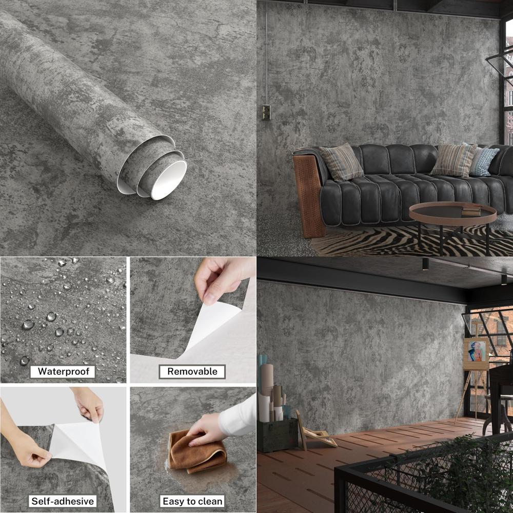Grey Concrete Peel and Stick Wallpaper Matte Textured Waterproof Vinyl Removable Cement Contact Paper for Industrial Use