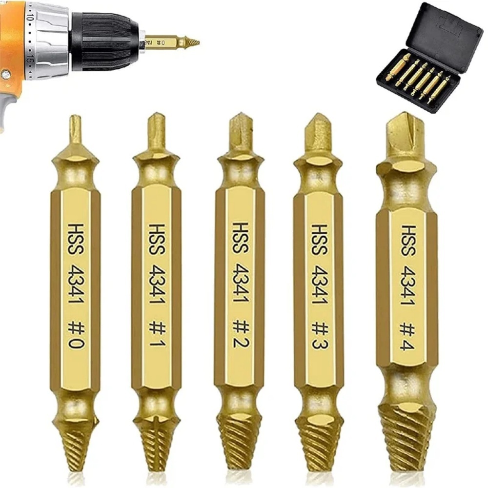 Ensemble de 6 extracteurs de vis à double tête, extracteurs de vis cassées, forets, extracteurs de goujons, outils de démolition faciles à utiliser