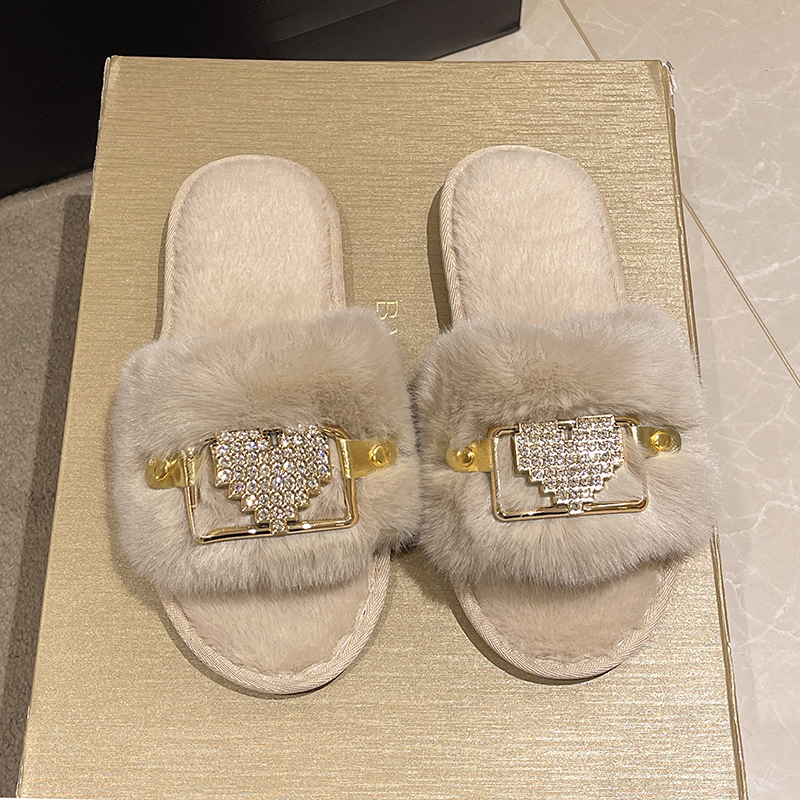 Love Chain Pluizige Damespantoffels Home Fashion Luxe Designer Schoenen Vrouw Herfst Winter Faux Fuzzy Fur Slides Indoor Elegant