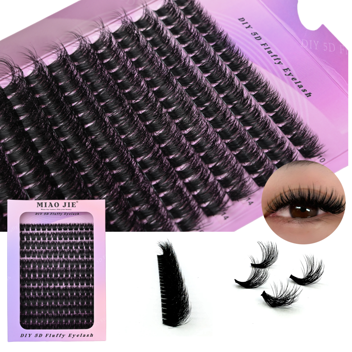 MIAOJIE 240Ps DIY 5D Pluizige Lash Clusters 100D Dikke Wimper Clusters CC Krul Piekerige Individuele Wimpers 10-20mm Cluster Wimper Ex