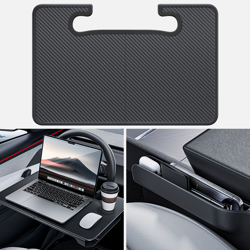YZ Tavolino 2-in-1 da Volante e Contenitore Portaoggetti per Fessura Sedile per Tesla Model 3 Highland Y YL Juniper 2026 - Vassoio Organizzatore per Cibo e Caffè in Auto