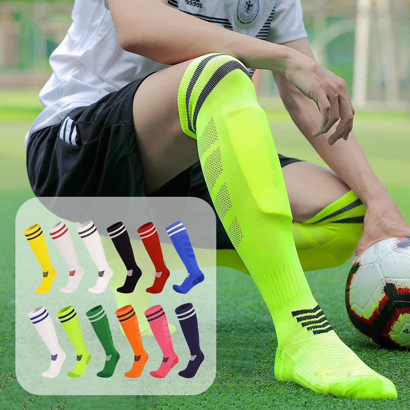 Calze da calcio in Nylon con fondo per bambini per adulti calze lunghe da allenamento traspiranti al ginocchio calze sportive pratiche in rete