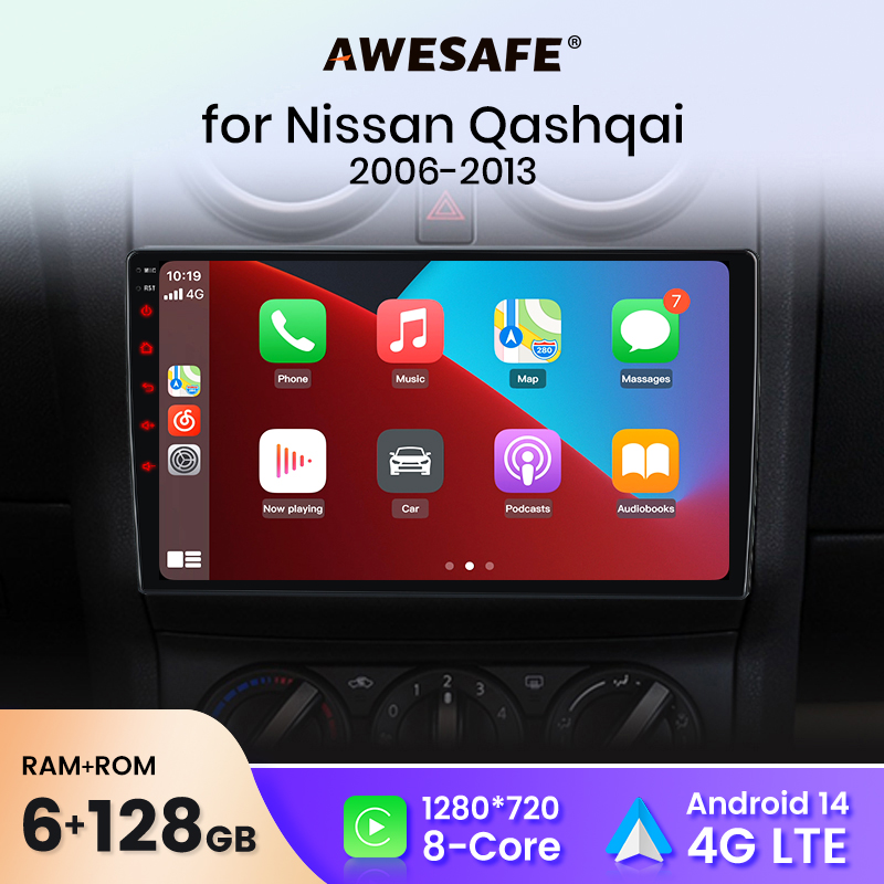 AWESAFE Wireless CarPlay Android Auto Car Radio Stereo For Nissan Qashqai 2006 2007 2008-2013 Car Intelligent Systems BT FM RDS Plug & Play SWC UK Shipped