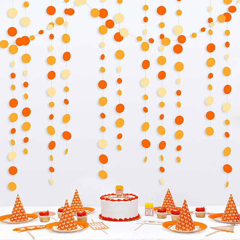 Decoraciones de fiesta de otoño, guirnaldas de lunares de papel, guirnalda colgante, Streamer, Otoño, cosecha de Acción de Gracias, suministros de decoración de fiesta, naranja y amarillo