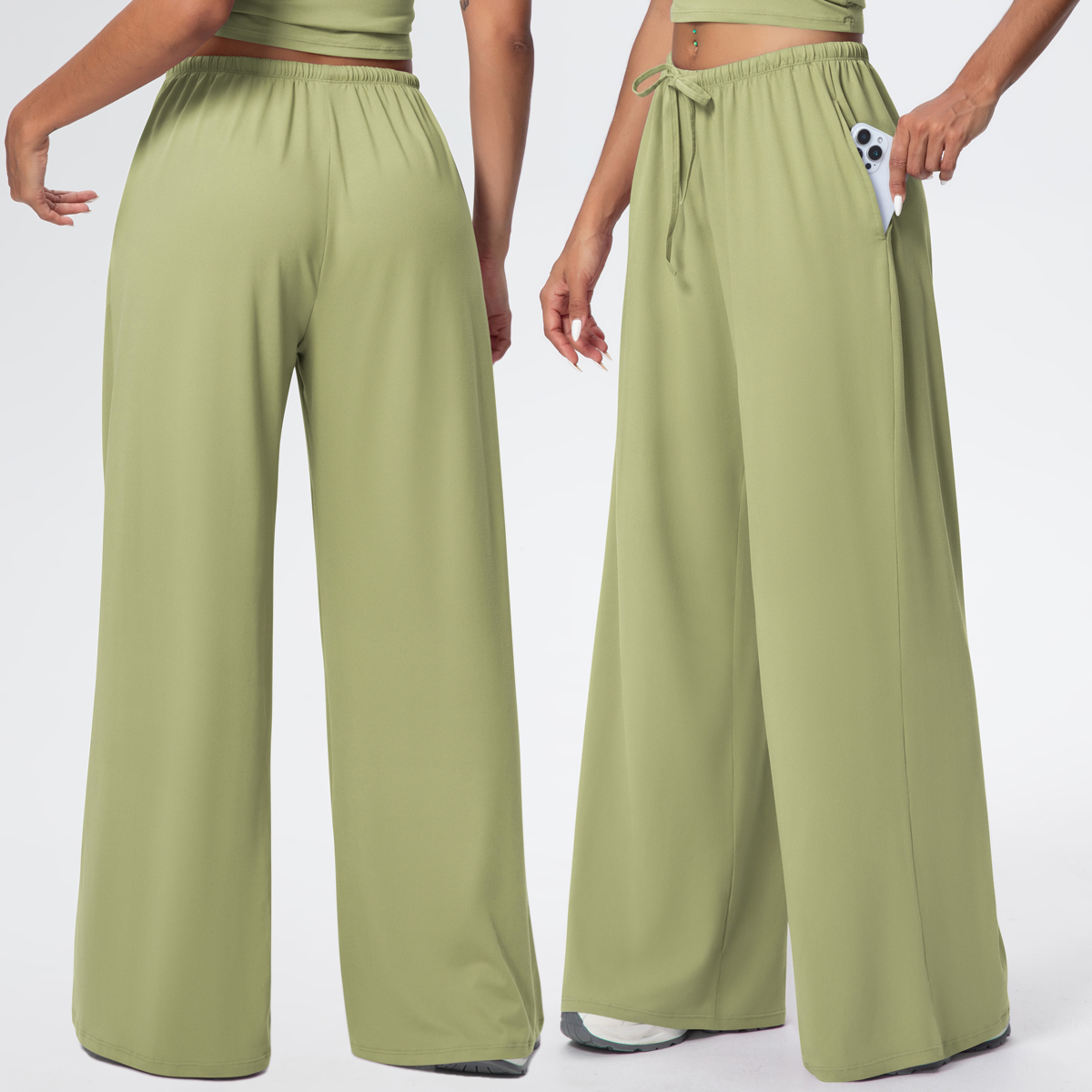 Loose Breathable Yoga Full Length Wide Leg Pants Solid Color Naked Feel Fitness Sports Woman Quick Drying Gym Pencil Pants