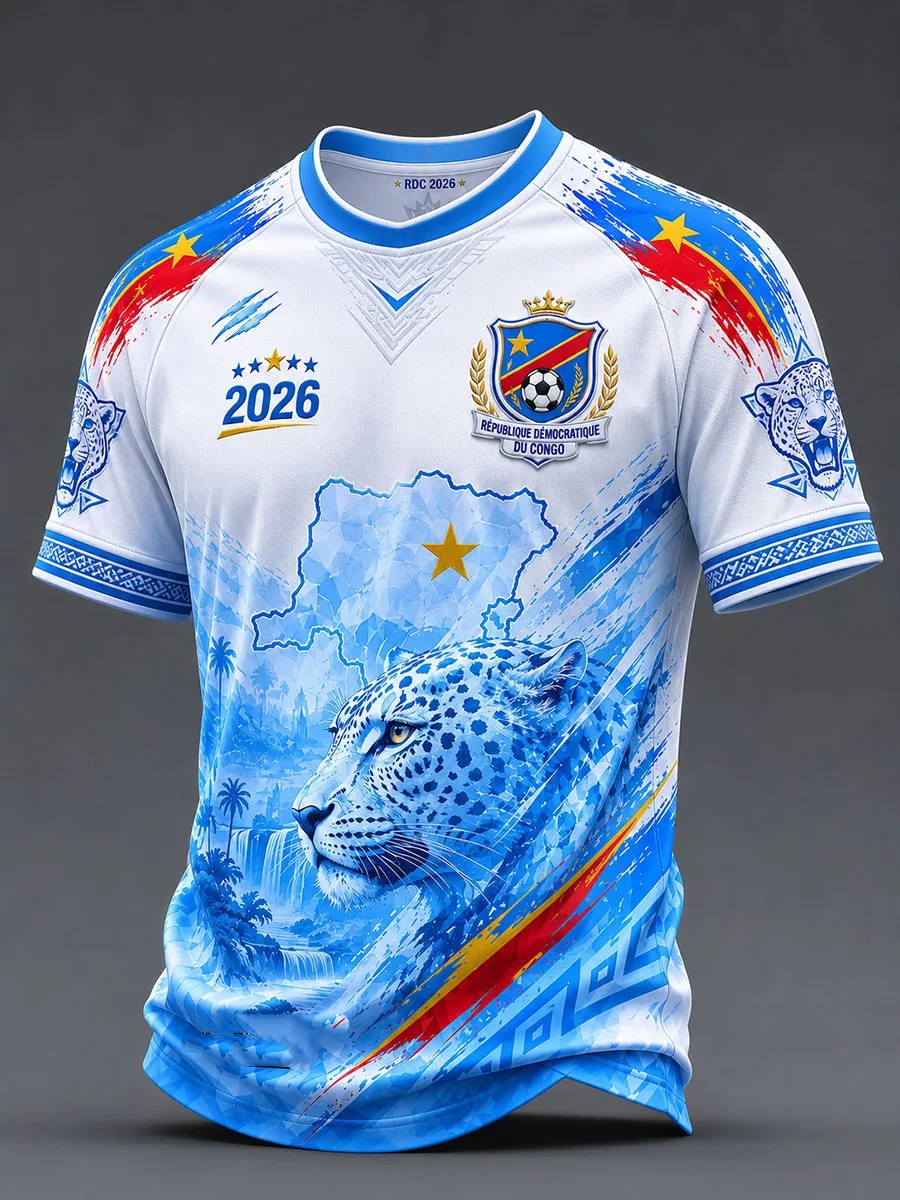 Heren DR Congo 2026 Leopard Map 3D Volledig Geprint Korte Mouw Voetbalshirt T-shirt Geschikt voor Dagelijks en Training Gebruik