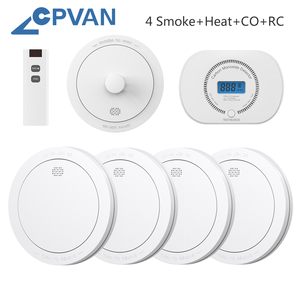 CPVAN Koolmonoxide-, warmte- en rookmelder Onderling verbonden alarmbundel Draadloze onderling verbonden brand-CO-alarmsensoruitrusting
