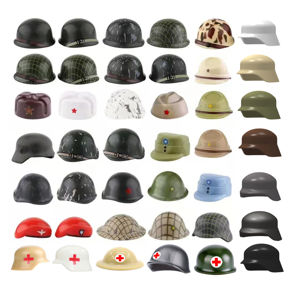 Ziegelteile, bedruckter Militärhelm für Deutschland, Soldatenteile, US-Waffenhüte, britische Baskenmütze, sowjetische Bausteinfigur