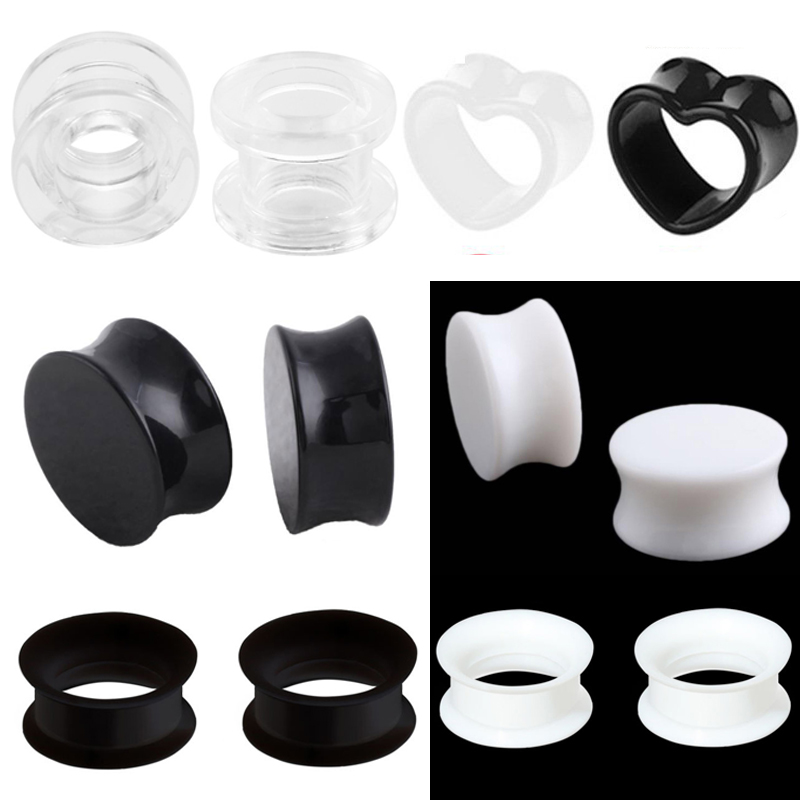 Dilatador de oreja de acrílico transparente, expansor de doble curva para Piercing, joyería corporal, 2 piezas, blanco y negro