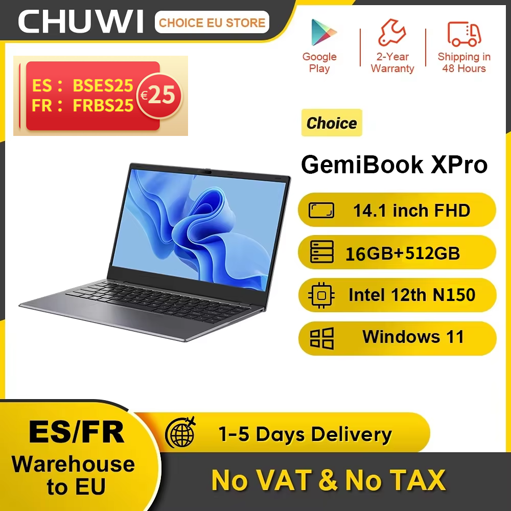 CHUWI GemiBook XPro 14,1-calowy laptop Intel 12. N150 16 GB DDR5 512 GB SSD Windows 11 1920*1080 Ekran 16:9 WiFi 6 BT5.2 38 Wh