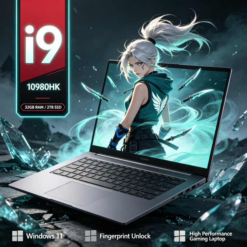 แล็ปท็อปใหม่ขนาด 15.6 นิ้ว FHD 1080P  ซีพียู Intel Core i9-10980HK ความเร็วสูง หน่วยความจำขนาดใหญ่ 32GB  ฮาร์ดดิสก์แบบโซลิดสเตท 2TB M.2 NVMe ระบบปฏิบัติการ Windows 11
