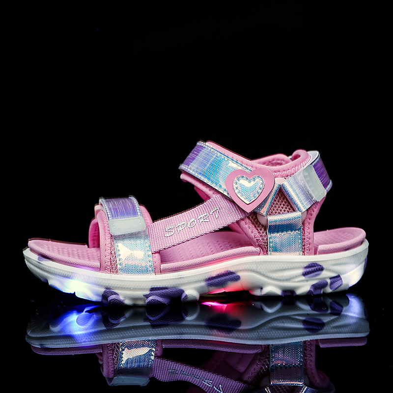 Sandalias LED para niñas, zapatos deportivos para niños pequeños, playa, azul, rosa, suaves y brillantes, zapatos LED de princesa antideslizantes suaves para exteriores