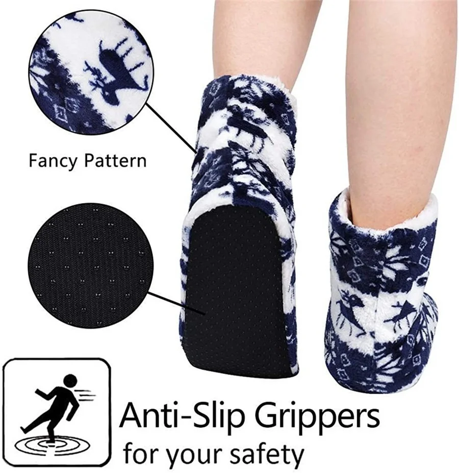 Huis Pluizige Slipper Womens Winter Warm Kerst Elanden Bont Contton Pluche Anti Slip Grip Zool Indoor Huis Dames Kamer Schoenen Laarzen