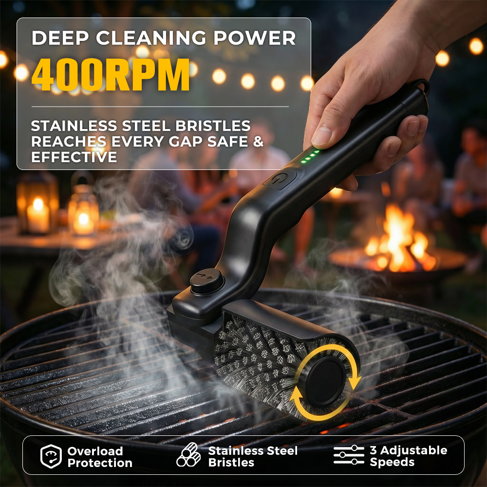 Electric BBQ Grill Brush with 3-Speed Settings 2600mAh Cordless Rechargeable Adjustable Angle Grill Cleaning Tool