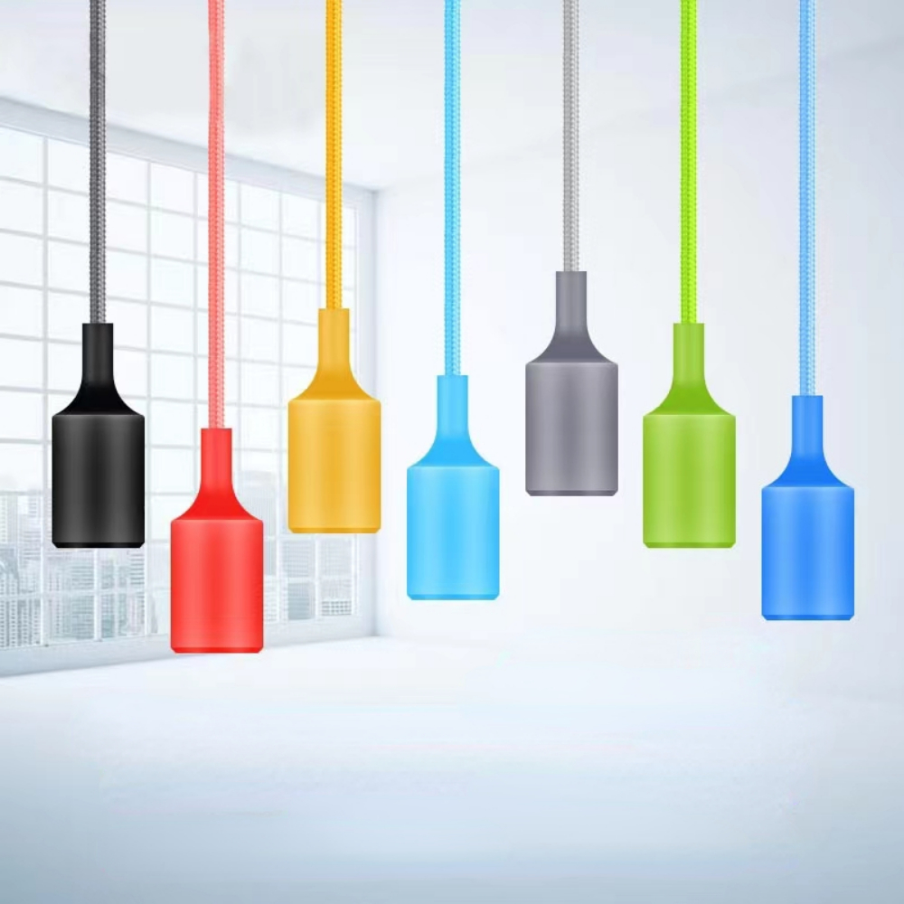 Lampes suspendues modernes simples à tête unique, lampes suspendues en Gel de silice AC90-260V E27, support 100cm, cordon 13 couleurs