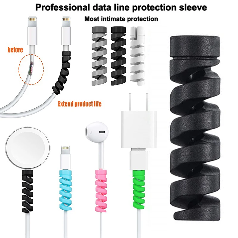 Protector de Cable de silicona, Protector de Cable enrollador de bobina para iPhone, Cable de cargador USB, cubierta protectora, Clip enrollador de Cable