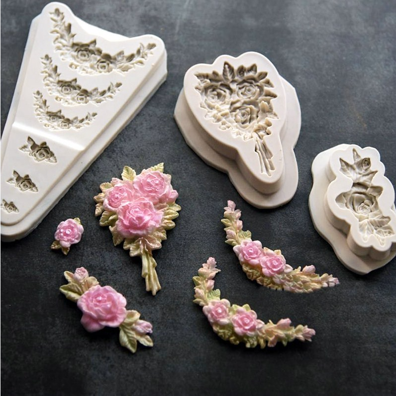 Moules en Silicone pour divers bouquets de fleurs, pâte à gomme, chocolat, Fondant, Sugarcraft, outils de décoration de bordure de gâteau, bricolage